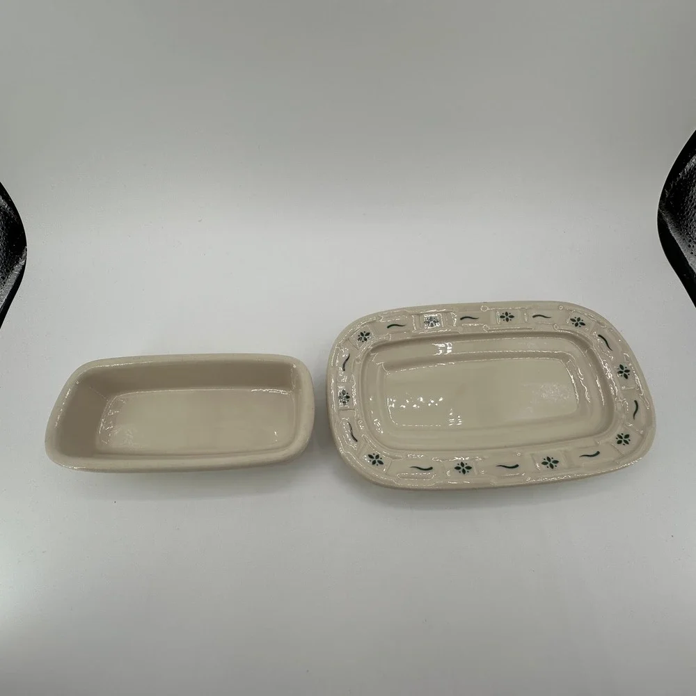 Longaberger Woven Traditions Butter Dish and 1 Pint Loaf Pan Set Ivory USA Made